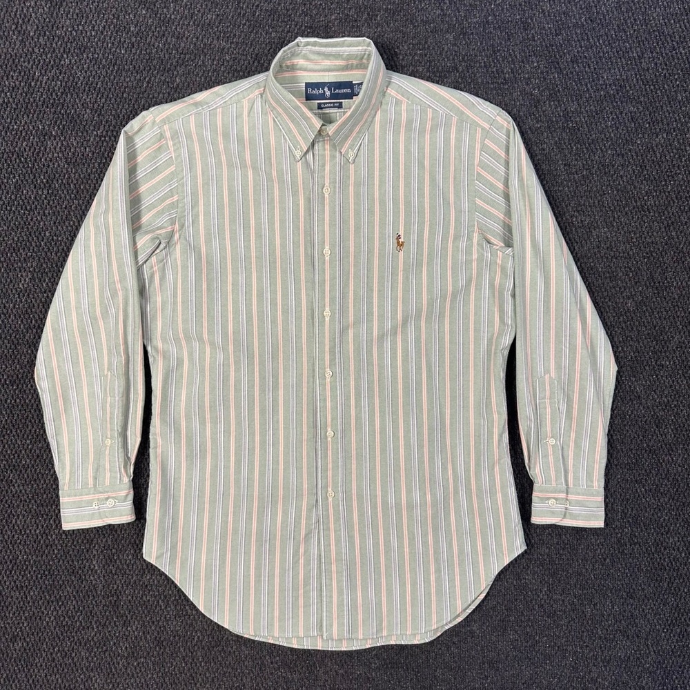 Vintage Polo Ralph Lauren Oxford Dress Shirt Mens 15.5 32/33 Classic Fit Striped